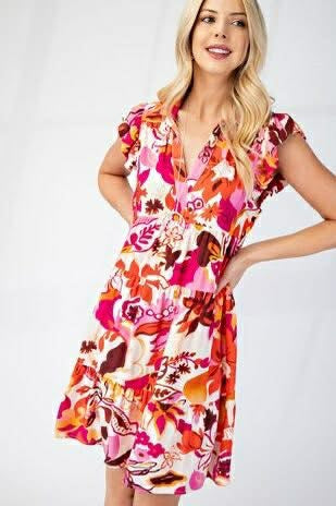 Tiered v-neck mini dress