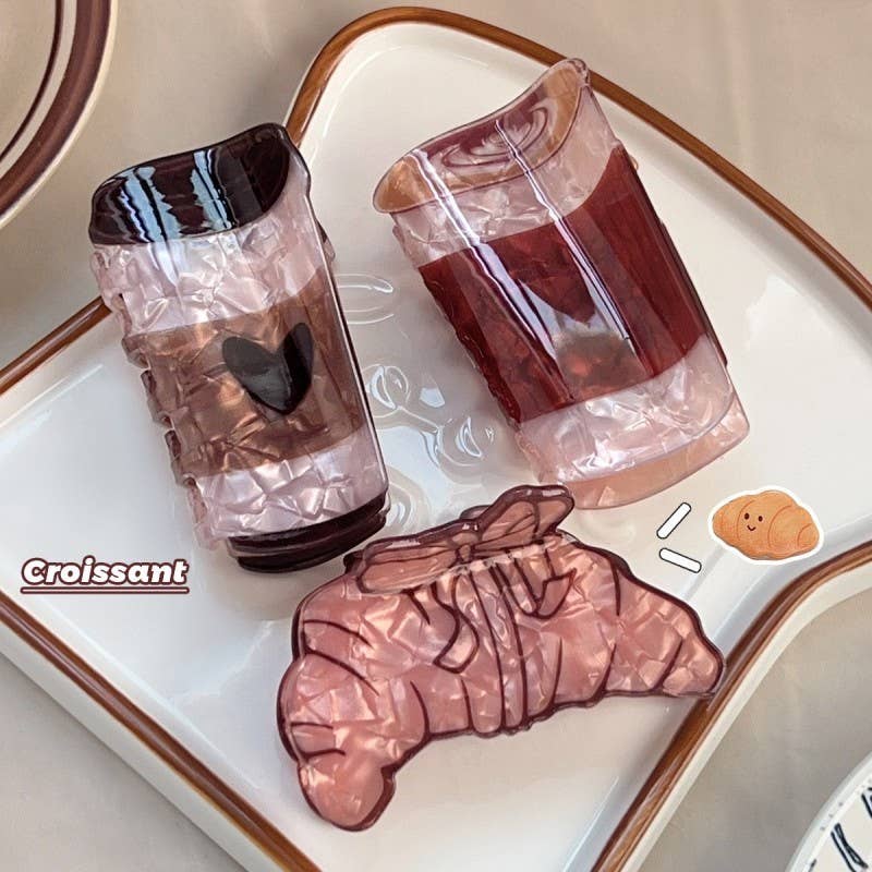 COFFEE CUP CROISSANT HAIR CLAW CLIPS | 40H1034