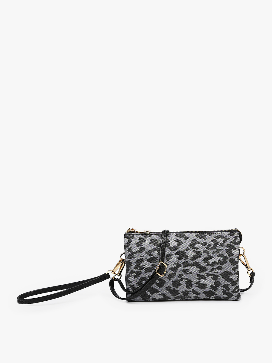 M013LP Riley Leopard 3 Compartment Crossbody/Wristlet