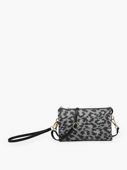 M013LP Riley Leopard 3 Compartment Crossbody/Wristlet
