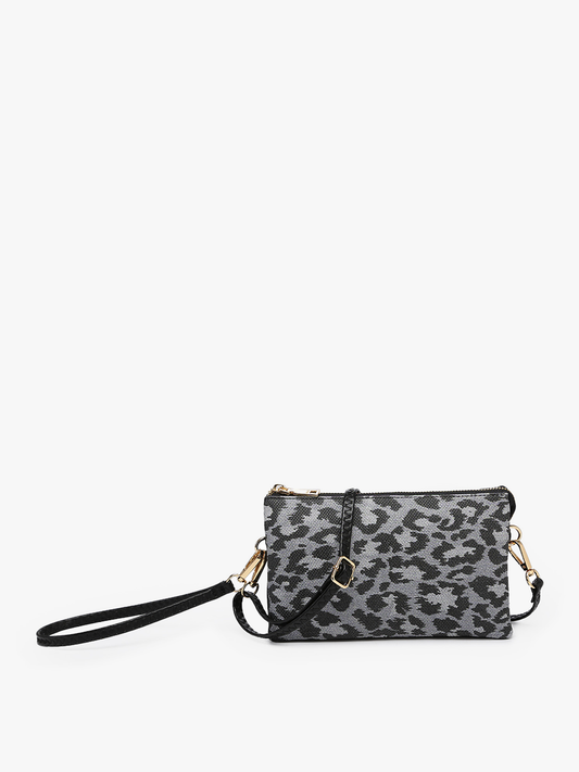 M013LP Riley Leopard 3 Compartment Crossbody/Wristlet