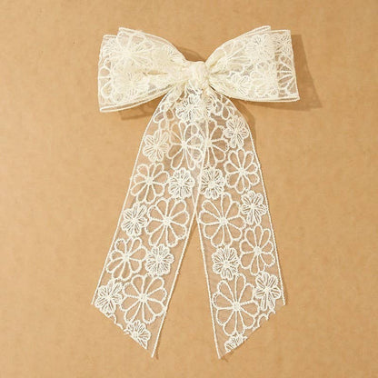 PRETTY ORGANZA FLORAL LACE BOW RIBBON HAIR CLIPS | 40H923