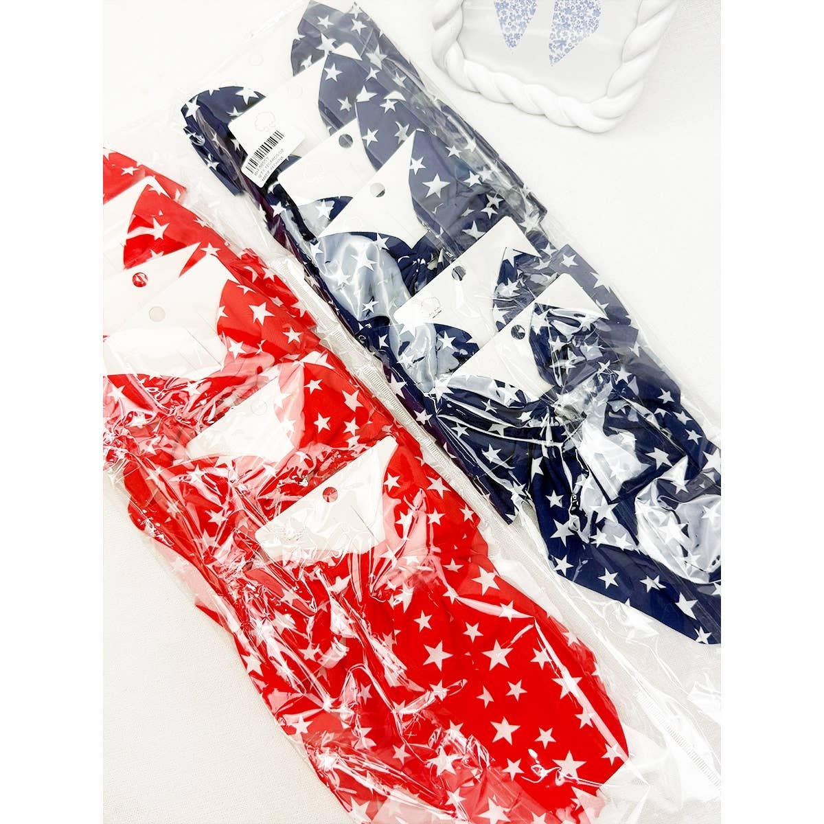 Blue and Red Star Long Tail Bow Hair Clip Set