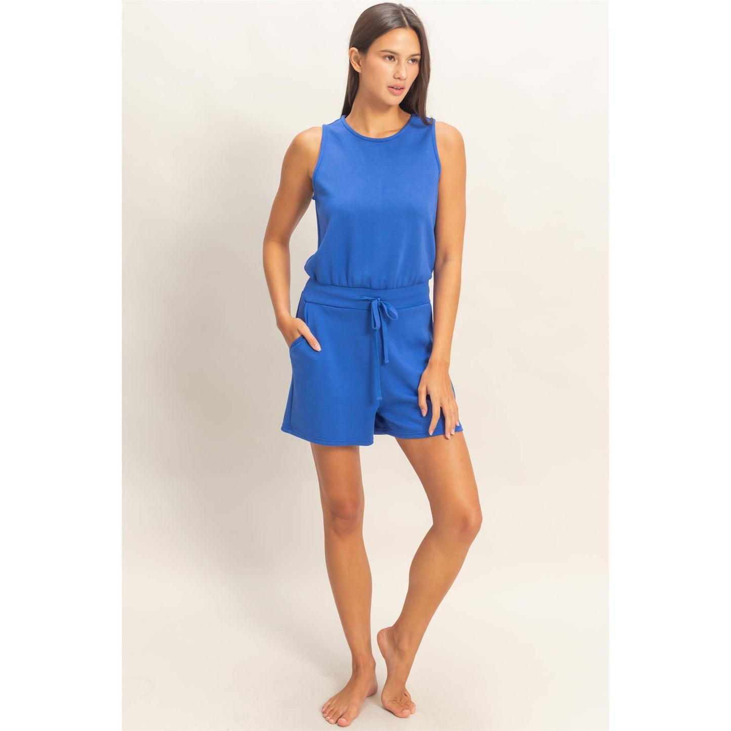 Drawstring Waist Sleeveless Romper