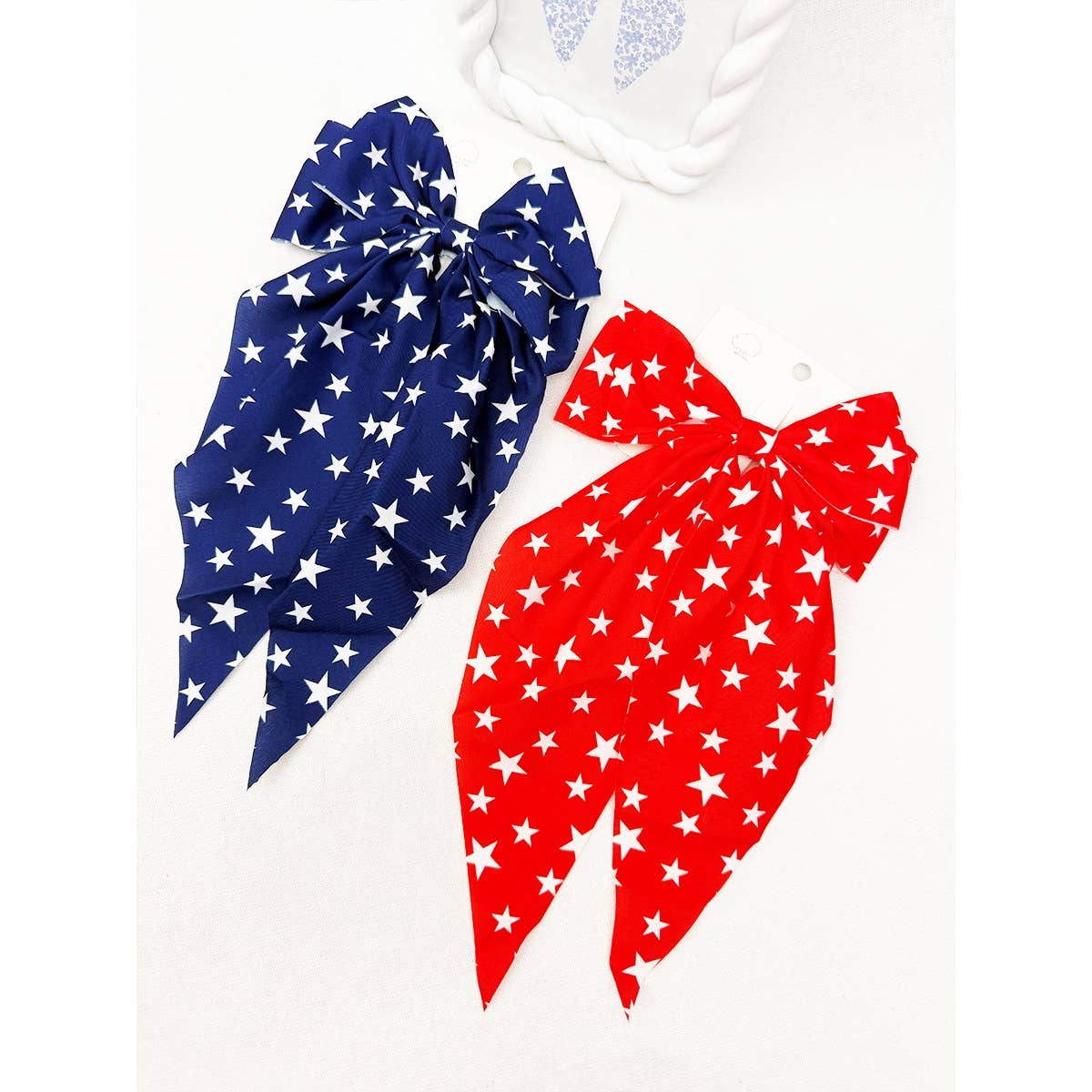 Blue and Red Star Long Tail Bow Hair Clip Set