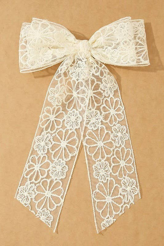PRETTY ORGANZA FLORAL LACE BOW RIBBON HAIR CLIPS | 40H923