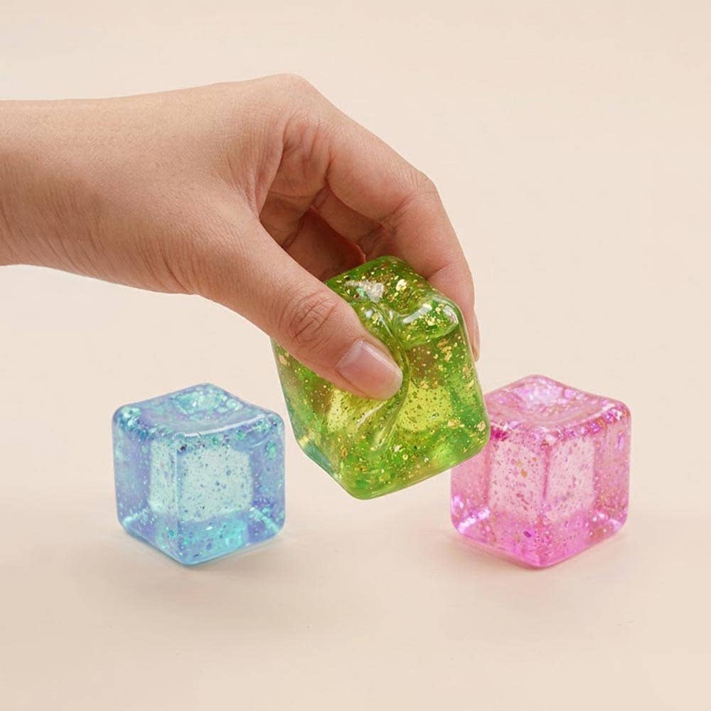 12PCS - Glitter Cube Squeeze Squishy Stress Relief Toy