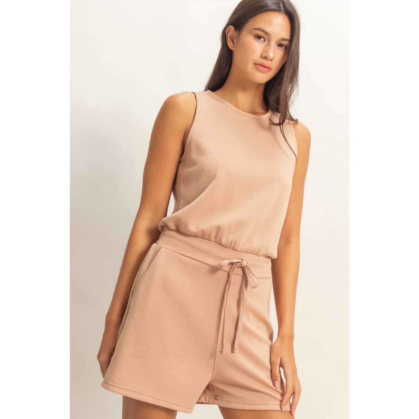Drawstring Waist Sleeveless Romper