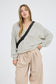 STRIPED DROP SHOULDER V NECK KNIT TOP