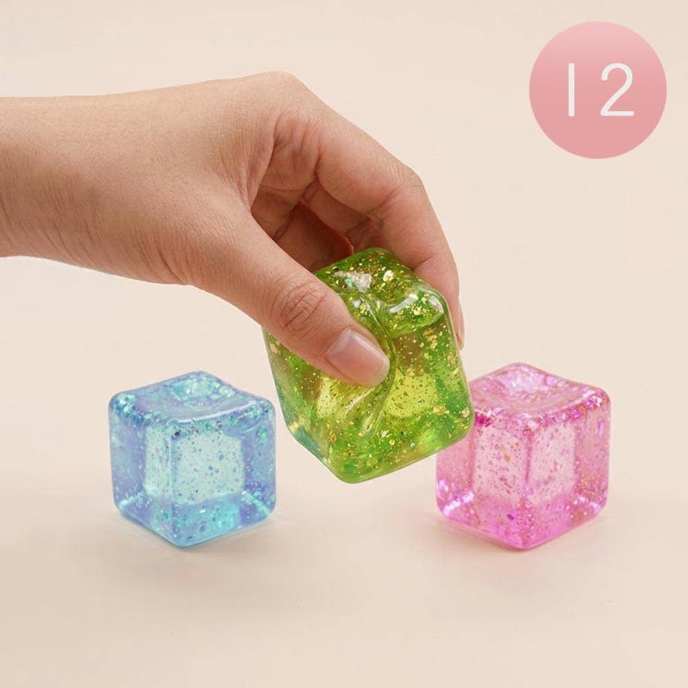 12PCS - Glitter Cube Squeeze Squishy Stress Relief Toy