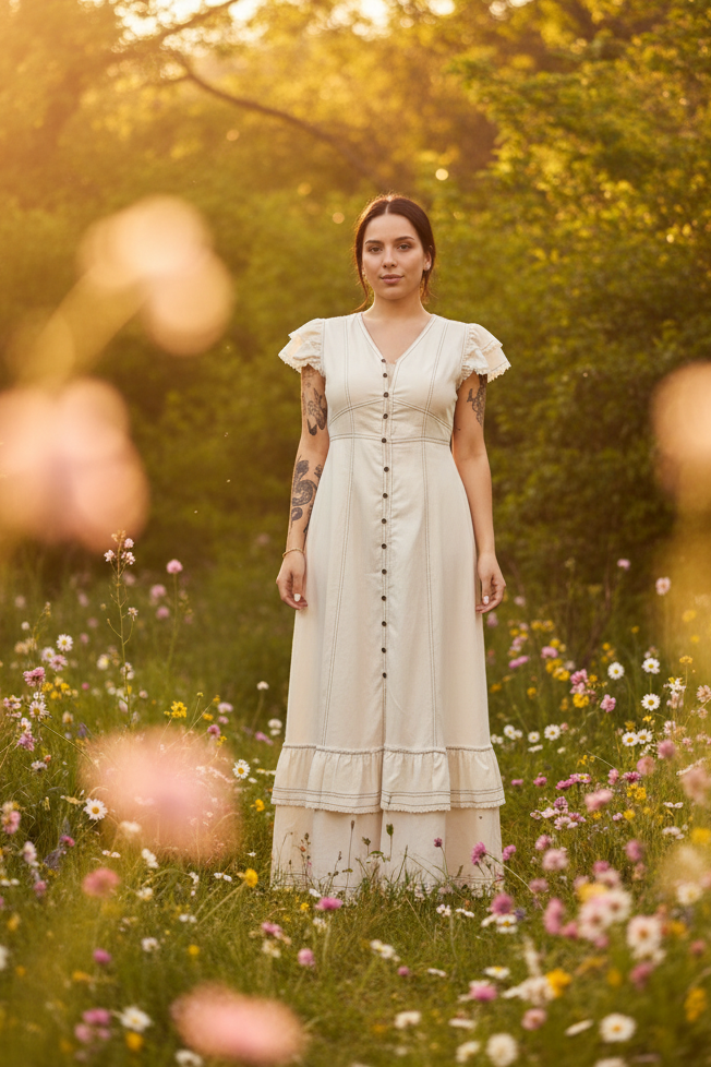 Frayed edge Linen midi dress