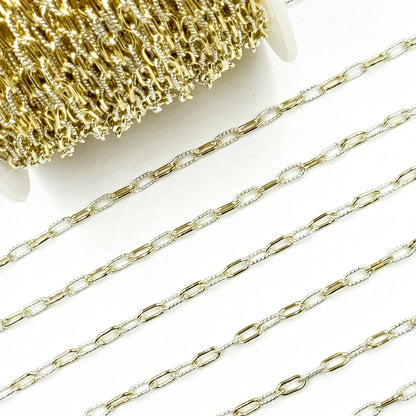 XM3106PZXETT. 14k Gold Filled Smooth and Silver Textured Paperclip Link Chain
