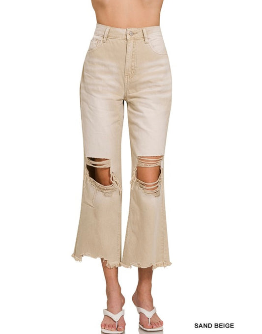 Washed Distressed Knee Cropped Jeans