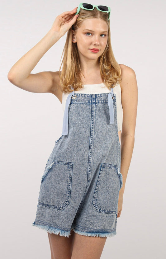 Washed Cotton Denim Romper