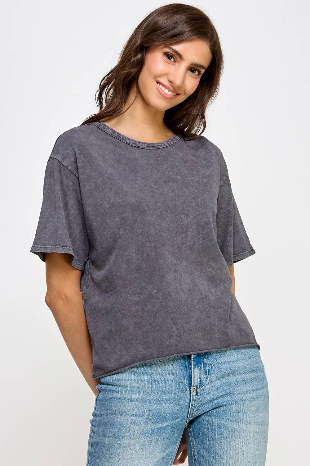 Blank Mineral Washed Long Cropped T-Shirt