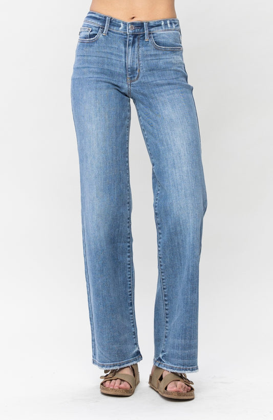 Judy Blue Mid Rise Vintage Wash Wide Leg