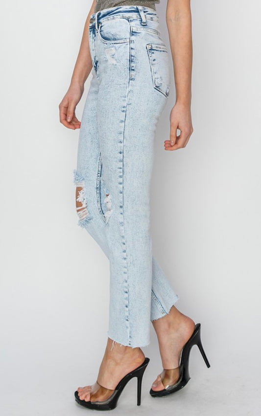 HiRise Acid Wash Straight Jeans