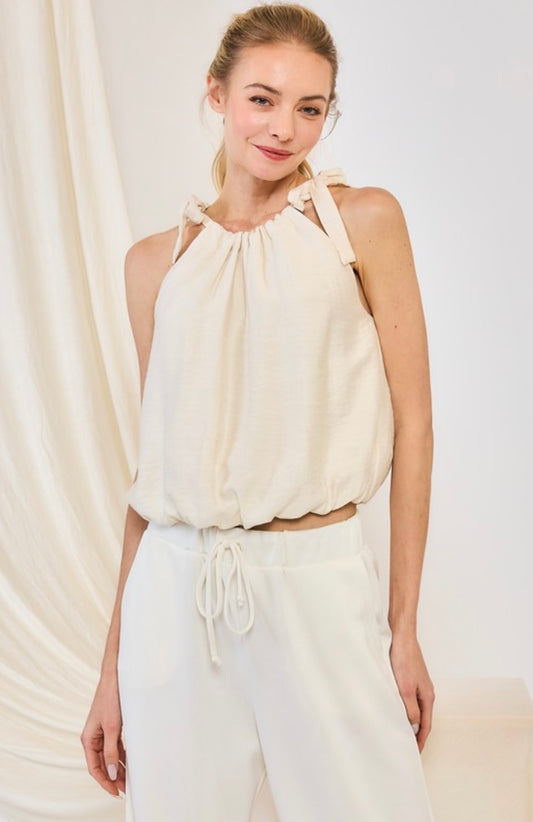 Shoulder Tie Bubble Hem Top