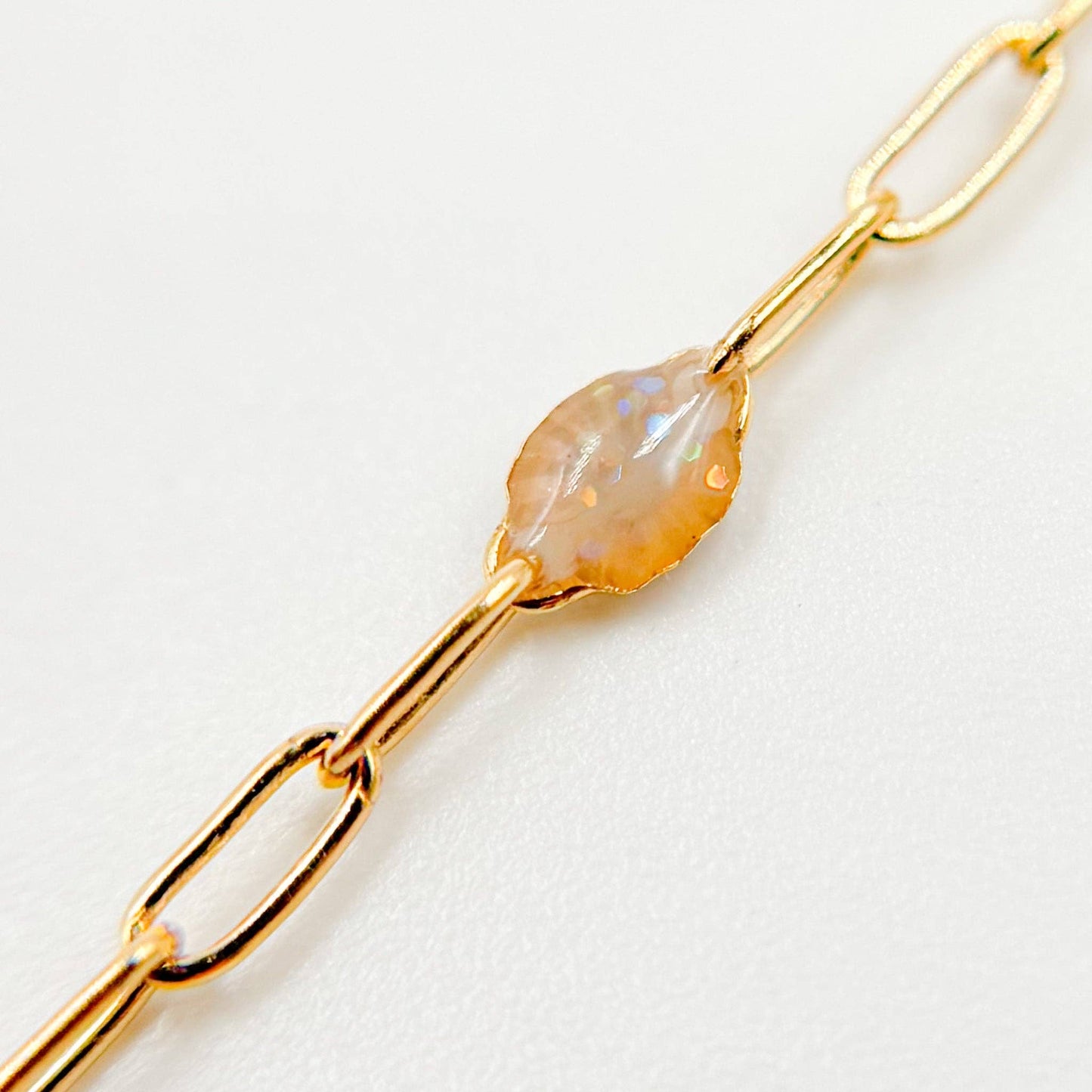 V250-OP1GF. Gold Filled Golden Shade Color Opal Enamel Cable Chain