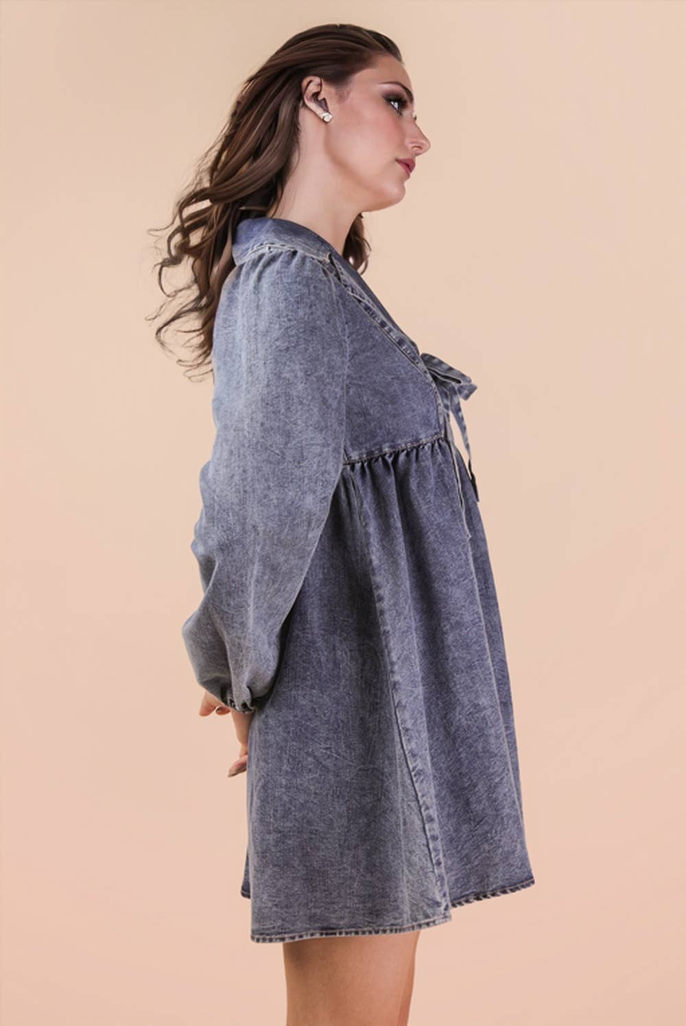Washed Chambray Collared Mini Dress
