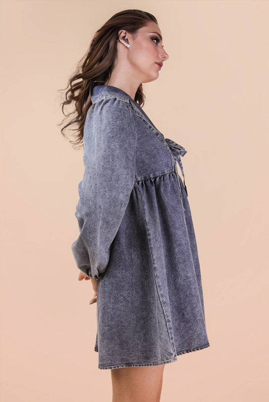 Washed Chambray Collared Mini Dress