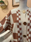 Checkered Cardigan with Gold Buttons