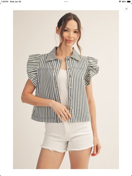 Stripe Denim Buttonup short sleeve