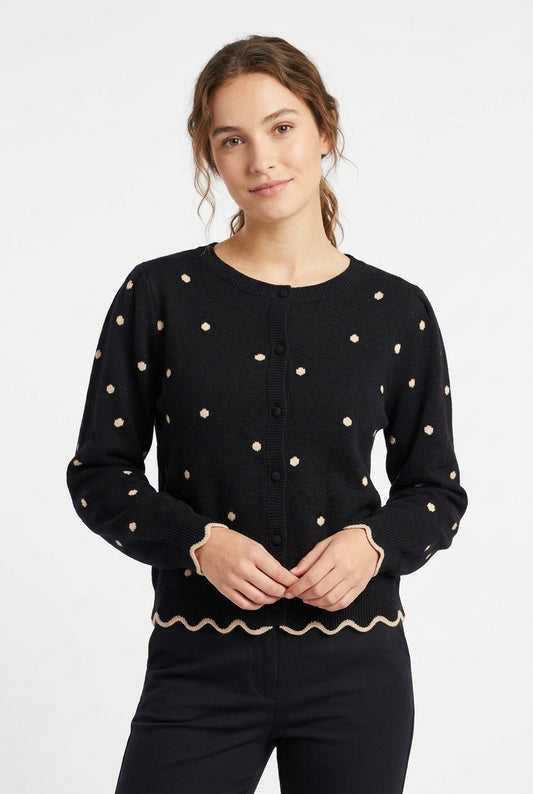 Long Sleeve Button Down Polka Dot Cardigan