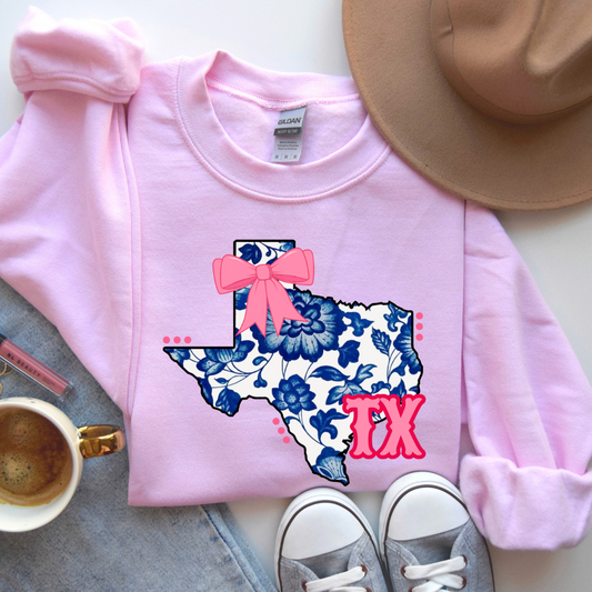 Blue Floral TX State Sweatshirt