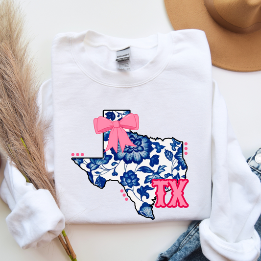 Blue Floral TX State Sweatshirt