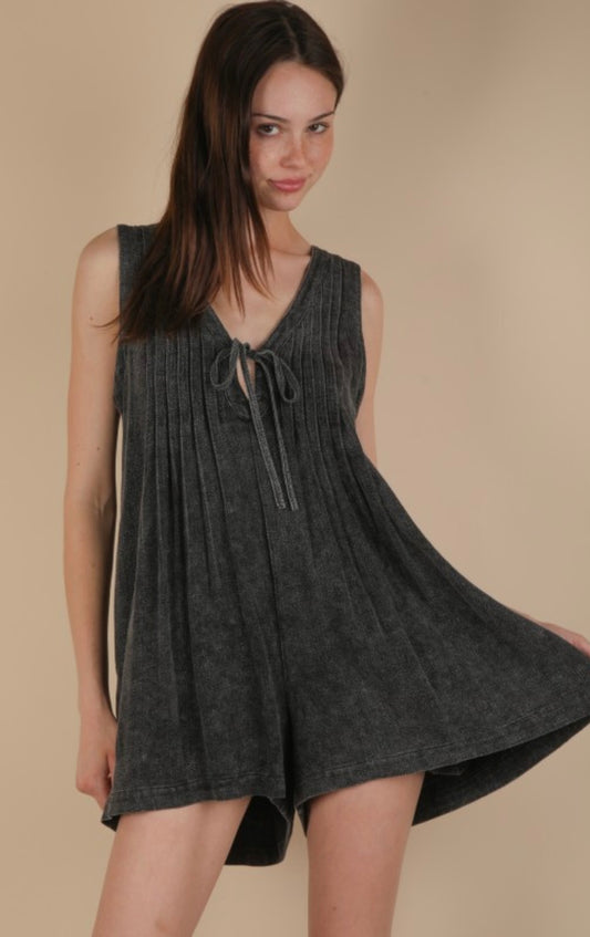 Mineral Washed Pleated Romper
