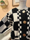 Checkered Cardigan with Gold Buttons