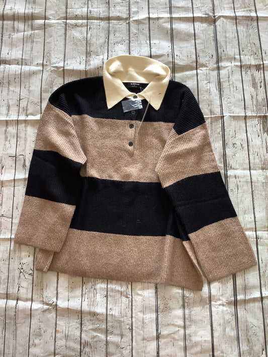 Wide stripe & collar polo sweater