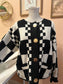 Checkered Cardigan with Gold Buttons