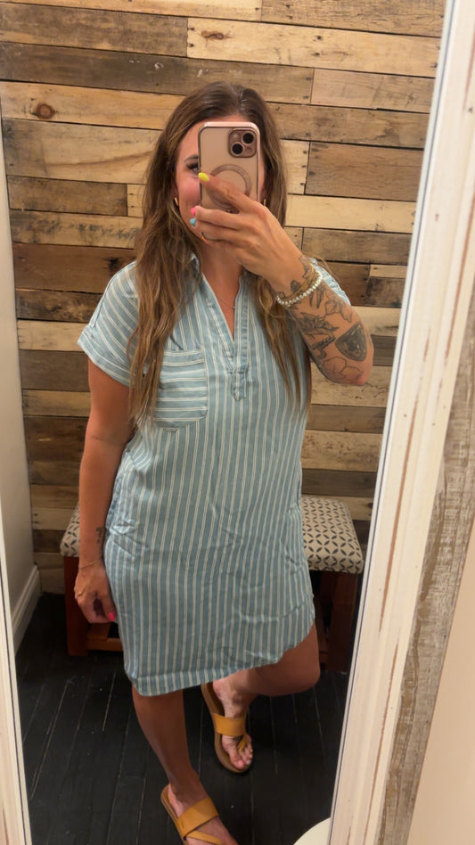 Striped Chambray Collared Mini Dress