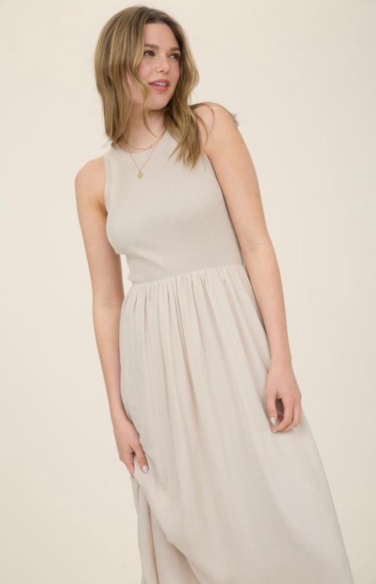 Knit mixed media sleeveless dress