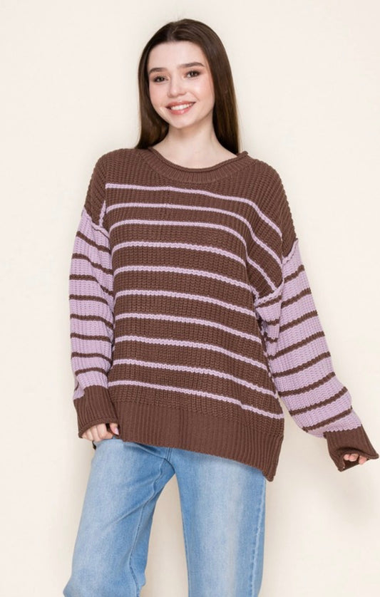 Pink and Brown Striped Sweater