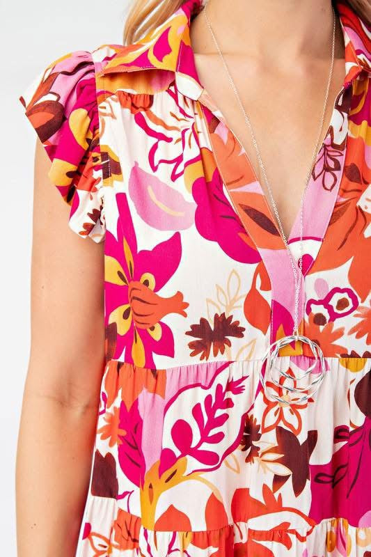 Tiered v-neck mini dress