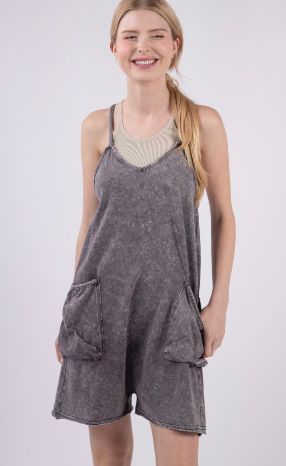Casual Sleeveless Washed Knit Romper