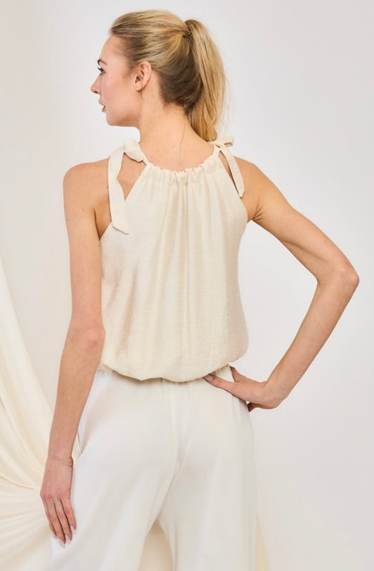 Shoulder Tie Bubble Hem Top