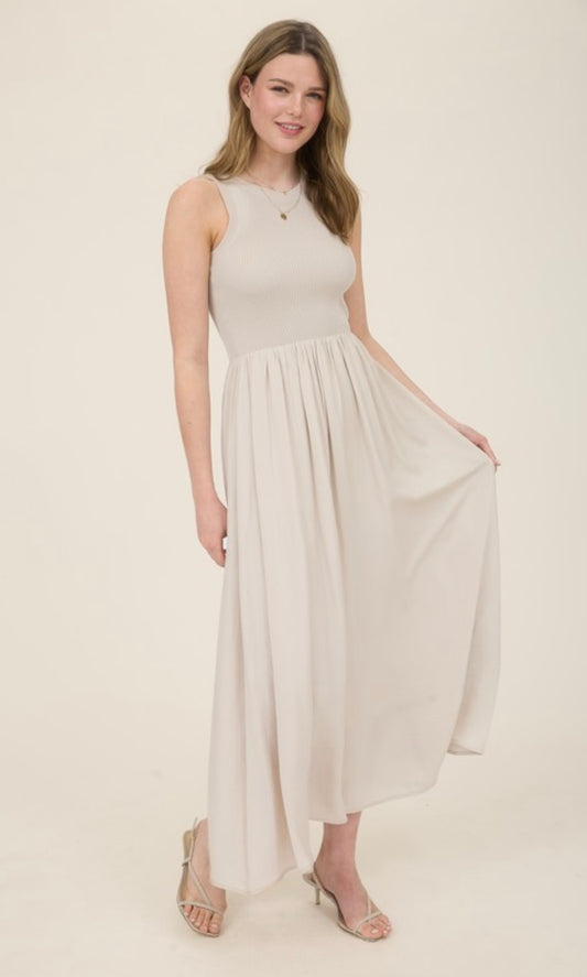 Knit mixed media sleeveless dress