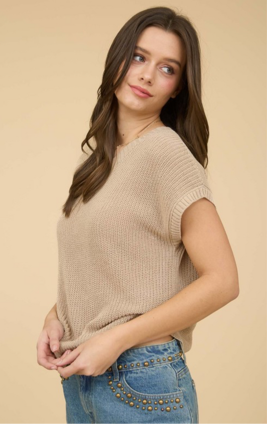 Crew neck crochet knit pullover