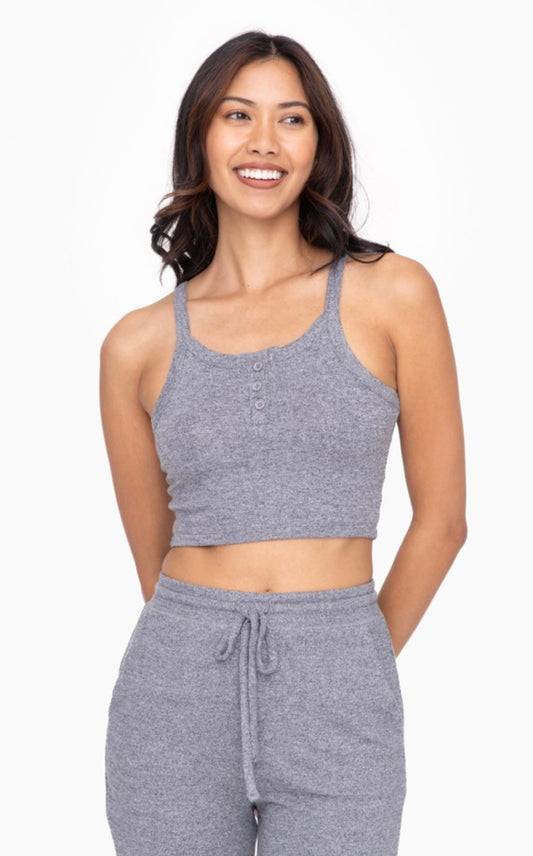 Brushed Cropped Henley Cami Top