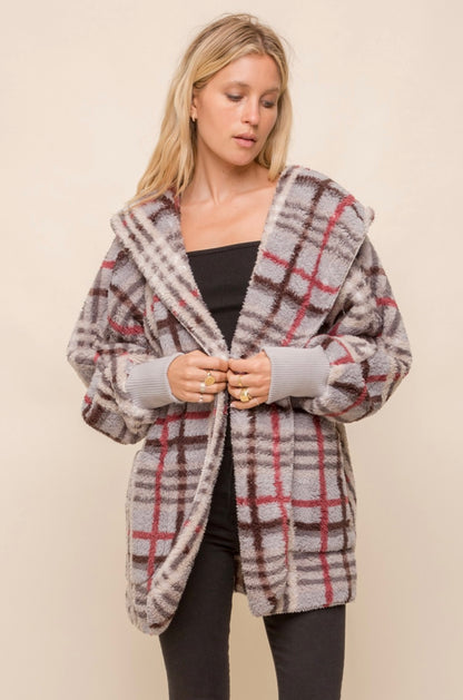 Checkered Oversized Fur Jacket