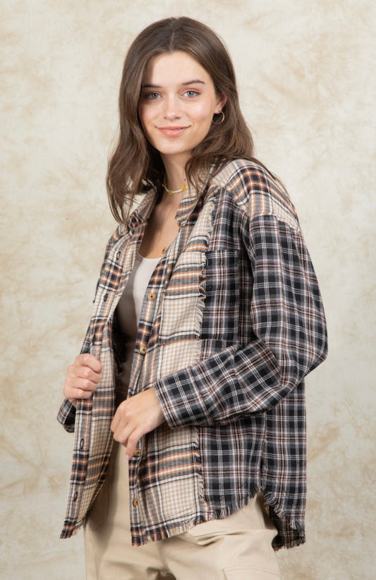 Oversized Contrast Flannel Top