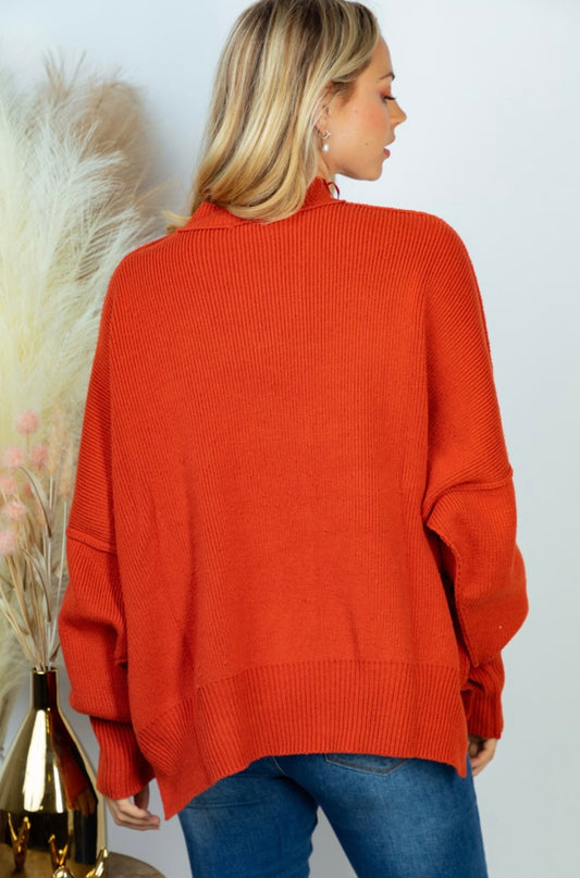 Rust Knit Round Neck Sweater
