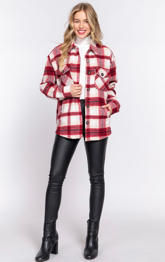 Long Sleeve Plaid Casual Jacket