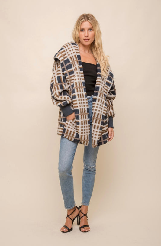 Checkered Oversized Fur Jacket