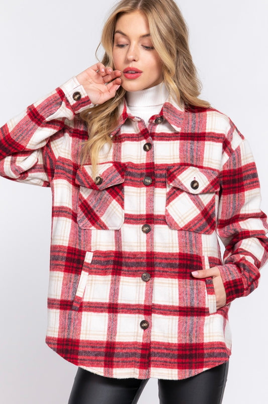 Long Sleeve Plaid Casual Jacket