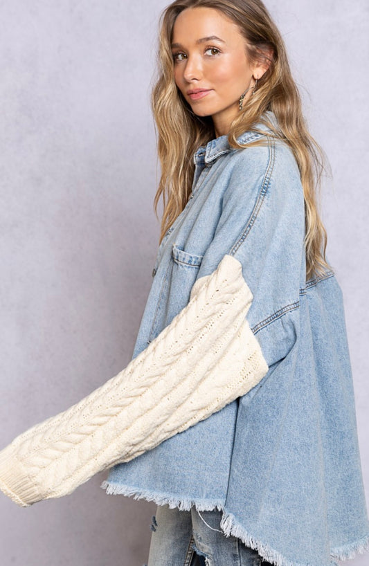 Contrast Sweater Sleeve Shacket